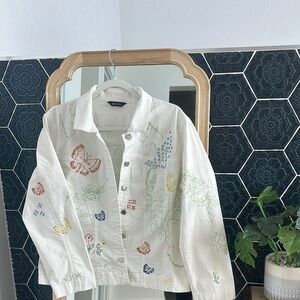 White Jean Jacket with Colorful Embroidery